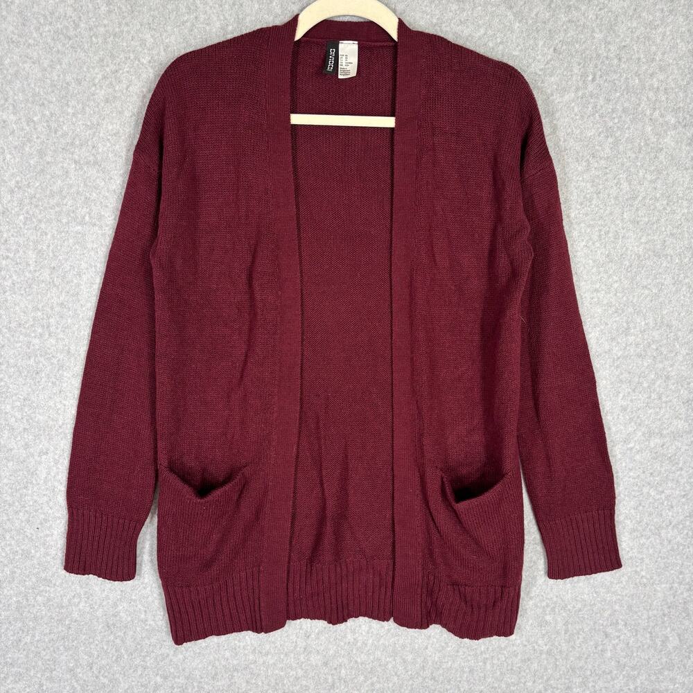 Divided H&M Cardigan Sweater Womens XS Burgundy Open Pocket Comfy Grandpa Grunge